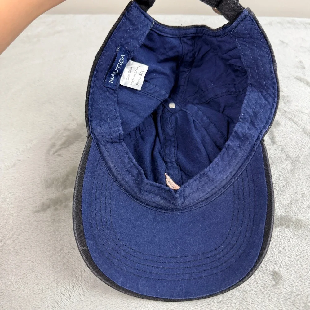 Nautica‎ Mens Black Cotton Adjustable Baseball Hat Cap Logo Navy Underbrim OSFM